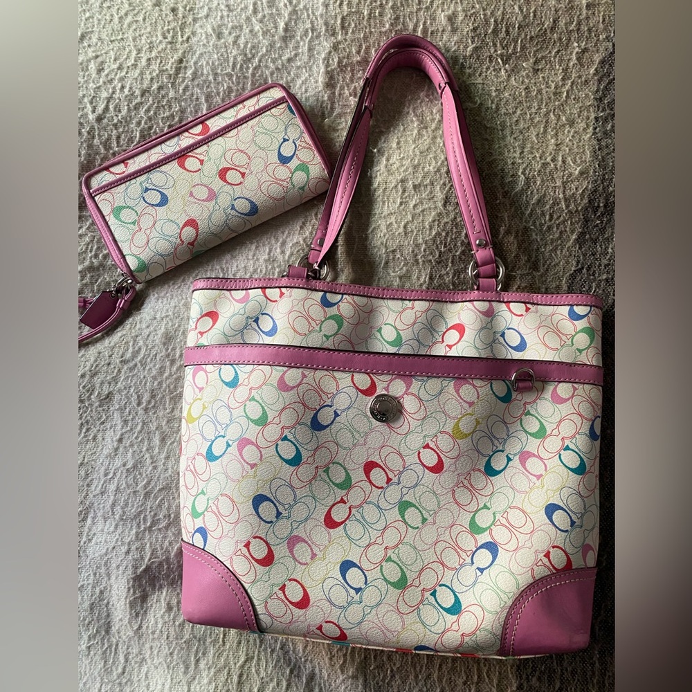 Coach Multicolor Tote and Wallet Set